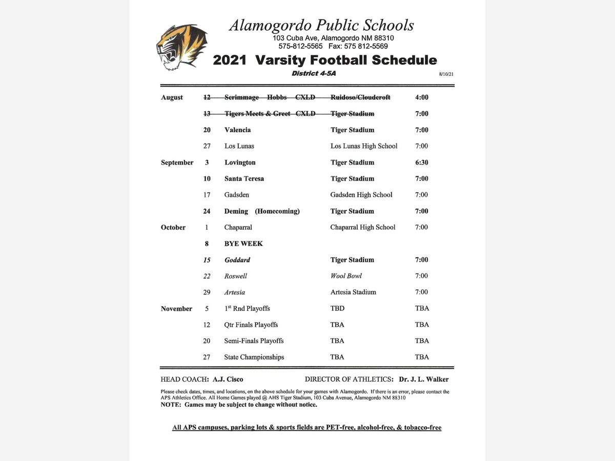 Alamogordo High School Tigers Varsity Football Schedule | 2nd Life