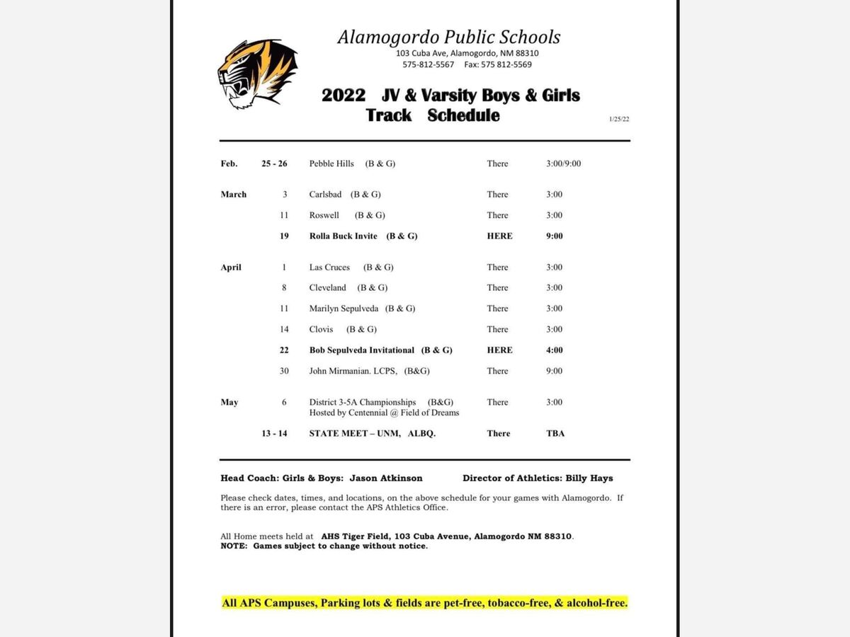 Alamogordo Tigers Track and Field Announced Spring Schedule | 2nd Life