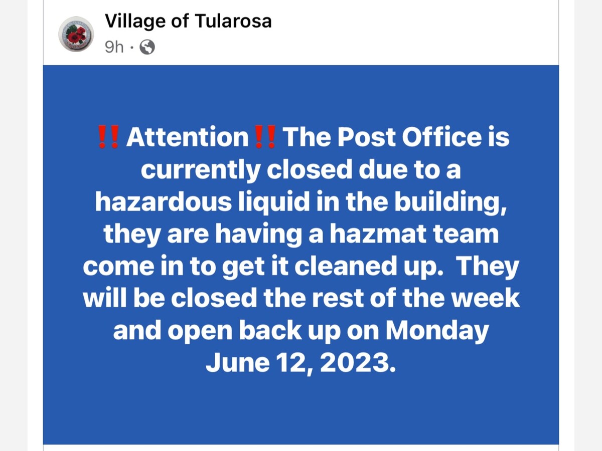 Tularosa Post Office Closed Due to Hazardous Liquid Spill 2nd