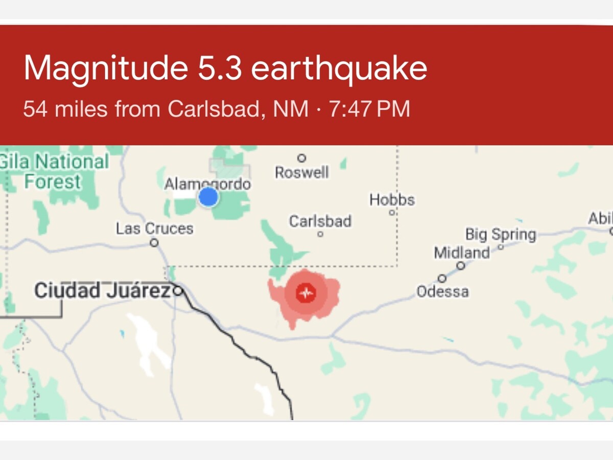 5.3 Earthquake Near Carlsbad Felt in Alamogordo 7:47 pm Saturday