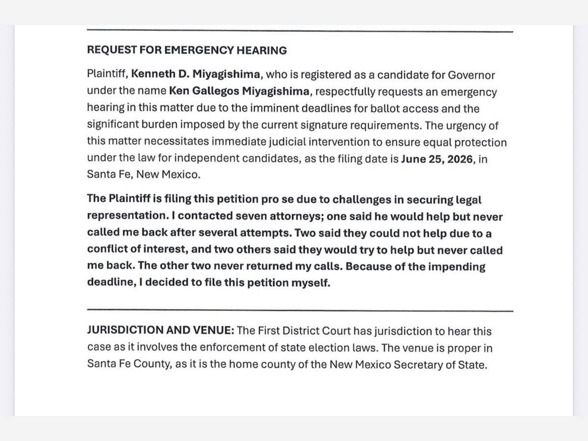 Exclusive: Former Las Cruces Mayor Ken Miyagishima Files Emergency Petition Challenging New Mexico’s Independent Gubernatorial Signature Requirements
