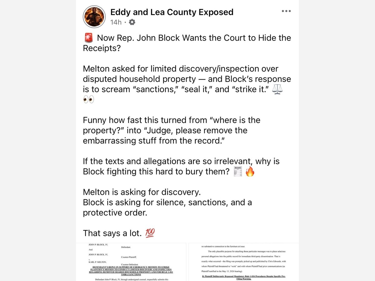 Eddy and Lea County Exposed Newsletter Reports New Court Filing Seeking Seal the Records in Property Dispute Turned Political Flashpoint