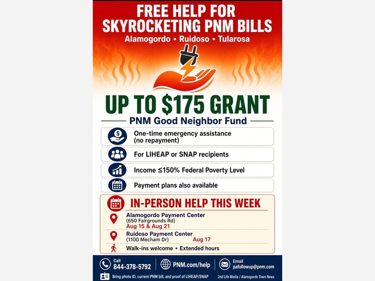 FREE HELP FOR SKYROCKETING PNM BILLS —  IN ALAMOGORDO & RUIDOSO