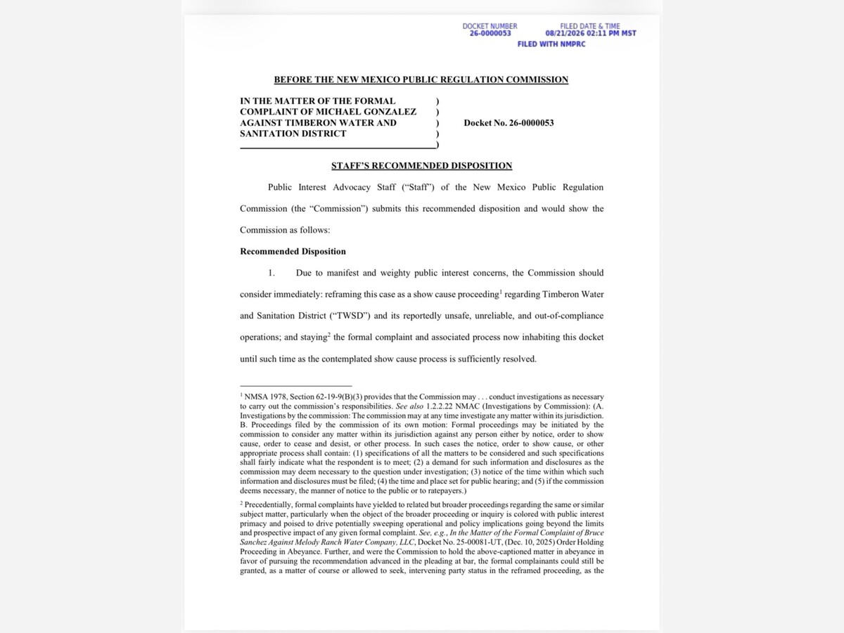 The Burden Shifts: PRC Staff Escalates Timberon Water District to Show-Cause Proceeding