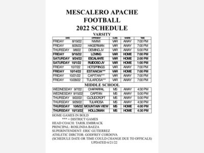 AlamogordoTownNews.com Mescalero Sports Schedules 2022