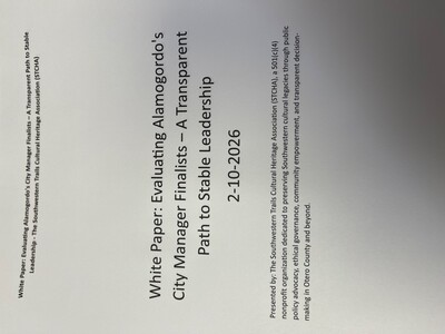 STCHA Submits Independent White Paper to Alamogordo City Commission: In-Depth Analysis of City Manager Finalists with Pros, Cons, Methodology, and Alignment with Organizational Mission for Transparent, Stable Leadership
