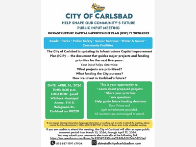 City of Carlsbad Seeks Public Input on 2028–2032 Infrastructure Capital Improvement Plan