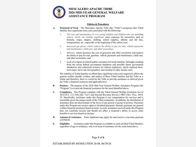 Tribal Council Establishes 2026 Mid-Year General Welfare Assistance Program