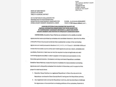 Signature Challenge Filed Against Independent Sheriff Candidate Saint Amid Absence From County