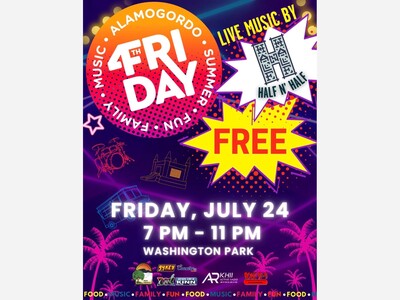 Alamogordo’s third 4th Friday of the summer brings free live music, food trucks, and family fun to Washington Park this Friday.