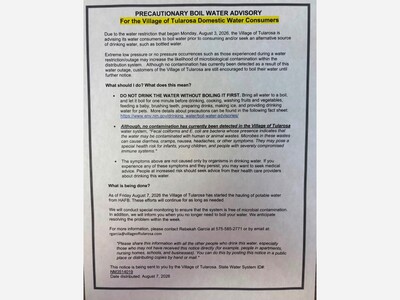 Tularosa Activates Emergency Water Distribution; No Contamination Detected Boil Water Advisory Precautionary Not Contamination Detected 