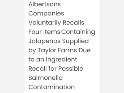 Albertsons Issues Massive Recall of 59 Products Over Salmonella Risk