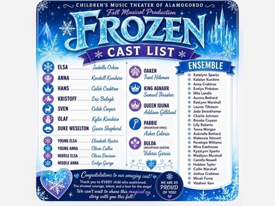 Children’s Music Theater of Alamogordo Brings “Frozen” to the Flickinger Stage This October