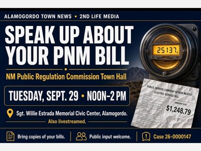 Sept 29, Noon to 2 pm: PRC to Hear From PNM Customers Over Estimated Readings and Delayed Bills at Alamogordo Town Hall
