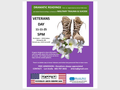 Special Veterans Day Event at Otero Artspace, Tuesday, November 11 @ 5:00 PM Sponsored by Blue Sky Counseling